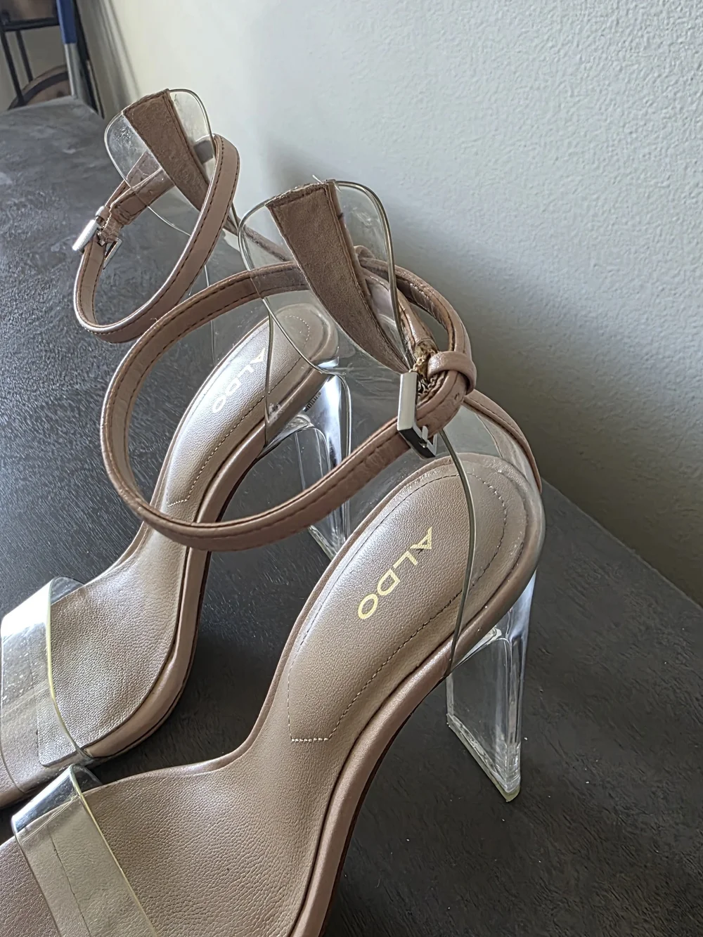 ALDO Women's Nude Ankle-Strap Clear Block Heel Sandals